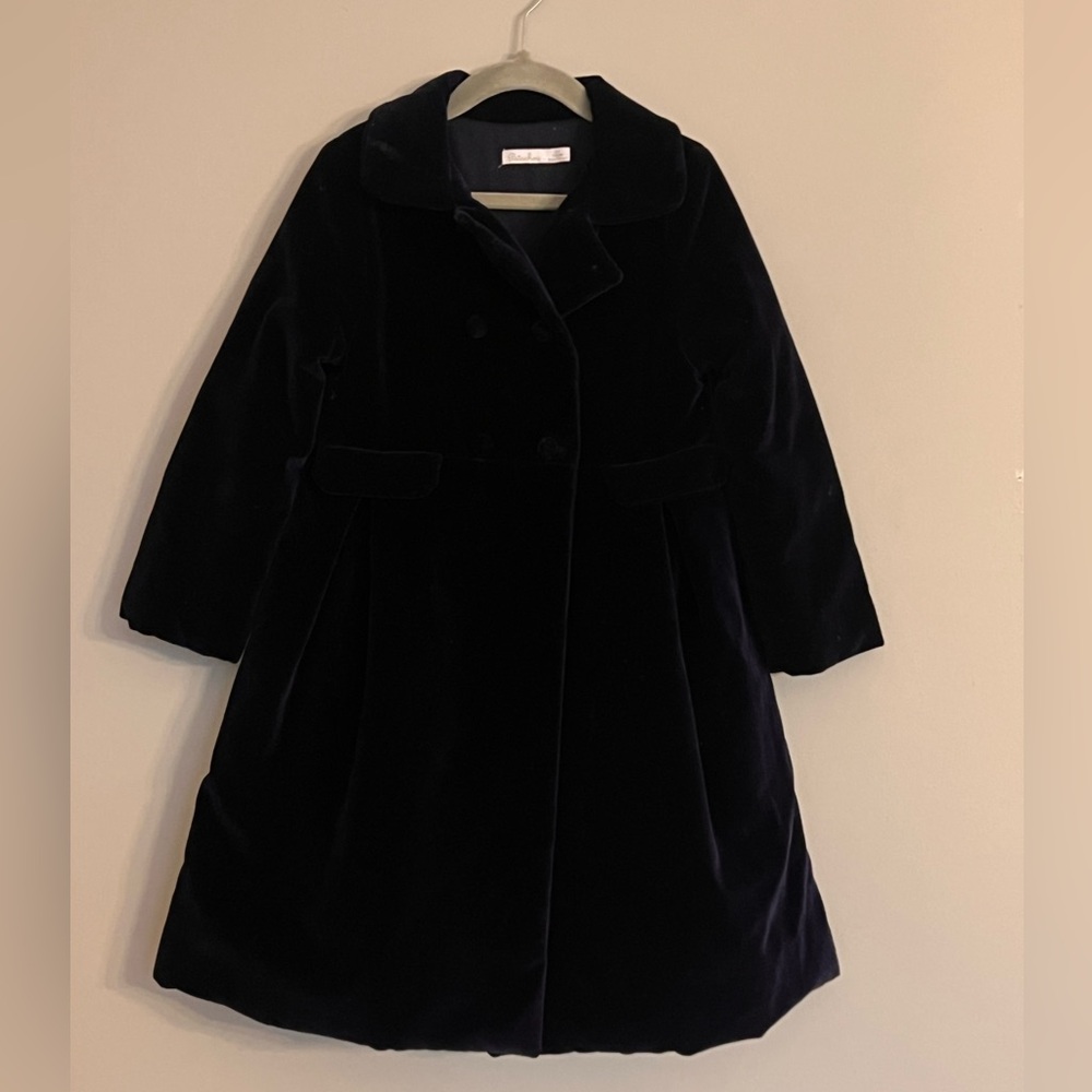 Elegant Deep Navy Velvet Girl’s Coat